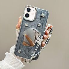 Per iPhone 12 Custodia per telefono in TPU con catena a specchio color crema (grigio argento)