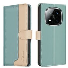 Per Redmi Note 14 Pro 4G Custodia per telefono in pelle antifurto RFID abbinata ai colori (verde)