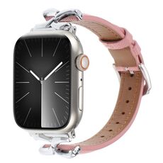 Per Apple Watch 46mm / 49mm / 45mm / 44mm Cinturino per orologio in vera pelle con fibbia a forma di X e trama a pois (rosa)