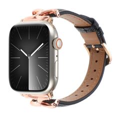 Per Apple Watch 46mm / 49mm / 45mm / 44mm Cinturino per orologio in vera pelle con fibbia a forma di X e trama a pois (nero)