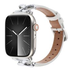 Per Apple Watch 42mm / 41mm / 40mm / 38mm Cinturino per orologio in vera pelle con fibbia a forma di X e trama a pois (bianco)
