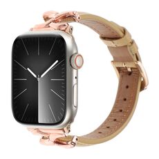 Per Apple Watch 42mm / 41mm / 40mm / 38mm Cinturino per orologio in vera pelle con fibbia a forma di X e trama a pois (cachi)