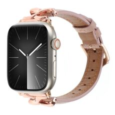 Per Apple Watch 42mm / 41mm / 40mm / 38mm Cinturino per orologio in vera pelle con fibbia a forma di X e trama a pois (rosa scuro)