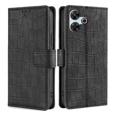 Per Redmi 13 4G Custodia in pelle con chiusura magnetica in coccodrillo (nero)