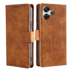 Per Redmi 13 4G Custodia in pelle con chiusura magnetica in coccodrillo (marrone)