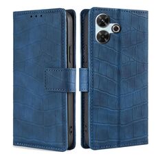Per Redmi 13 4G Custodia in pelle con chiusura magnetica in coccodrillo (blu)