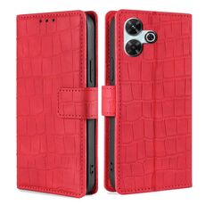 Per Redmi 13 4G Custodia in pelle con chiusura magnetica in coccodrillo (rosso)