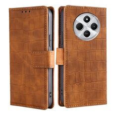 Per Redmi 14C 4G Custodia in pelle con chiusura magnetica in coccodrillo (marrone)
