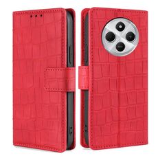 Per Redmi 14C 4G Custodia in pelle con chiusura magnetica in coccodrillo (rosso)