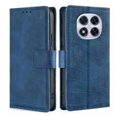 Per Redmi Note 14 Pro 5G Custodia in pelle con chiusura magnetica in coccodrillo (blu)