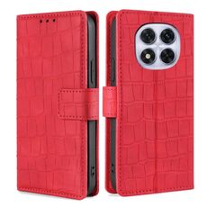 Per Redmi Note 14 Pro 5G Custodia in pelle con chiusura magnetica in coccodrillo (rosso)