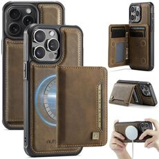 Per iPhone 12 Pro AutSpace A13 MagSafe Magnetic RFID Flip Card Bag Custodia per telefono (caffè)