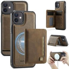 Per iPhone 12 AutSpace A13 MagSafe Magnetic RFID Flip Card Bag Custodia per telefono (caffè)