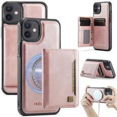 Per iPhone 12 AutSpace A13 MagSafe Magnetic RFID Flip Card Bag Custodia per telefono (oro rosa)