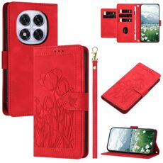Per Redmi Note 14 Pro 5G Custodia per telefono in pelle goffrata con tulipani e cordino (rosso)
