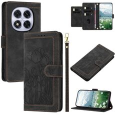 Per Redmi Note 14 Pro 5G Custodia per telefono in pelle goffrata con cordino (nero)