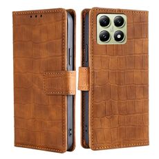 Per Xiaomi 14T 5G Custodia in pelle con chiusura magnetica in coccodrillo (marrone)