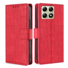 Per Xiaomi 14T 5G Custodia per telefono in pelle con chiusura magnetica in coccodrillo (rosso)