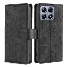 Per Xiaomi 14T Pro 5G Custodia in pelle con chiusura magnetica in coccodrillo (nero)