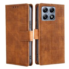 Per Xiaomi 14T Pro 5G Custodia in pelle con chiusura magnetica in coccodrillo (marrone)