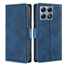 Per Xiaomi 14T Pro 5G Custodia per telefono in pelle con chiusura magnetica in coccodrillo (blu)