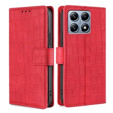 Per Xiaomi 14T Pro 5G Custodia per telefono in pelle con chiusura magnetica in coccodrillo (rosso)