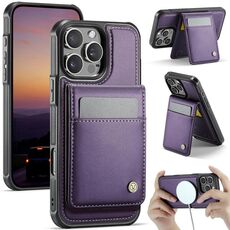 Per iPhone 16 Pro Max JEEHOOD J06 British Style RFID MagSafe Card Bag PU Custodia per telefono (viola)