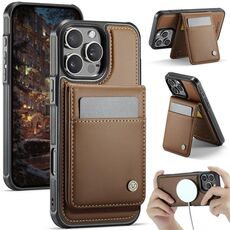 Per iPhone 16 Pro Max JEEHOOD J06 British Style RFID MagSafe Card Bag PU Custodia per telefono (marrone)