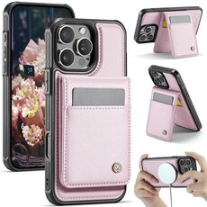 Per iPhone 16 Pro JEEHOOD J06 British Style RFID MagSafe Card Bag PU Custodia per telefono (rosa)
