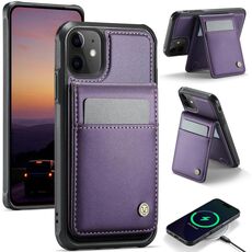 Per iPhone 11 JEEHOOD J06 British Style RFID MagSafe Card Bag PU Custodia per telefono (viola)