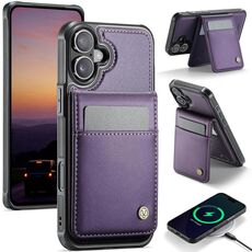 Per iPhone 16 Plus JEEHOOD J06 British Style RFID MagSafe Card Bag PU Custodia per telefono (viola)