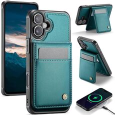 Per iPhone 16 JEEHOOD J06 British Style RFID MagSafe Card Bag PU Custodia per telefono (verde)