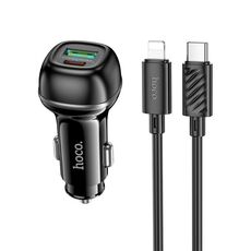 hoco Z58A Rank Dual Port PD30W e set di caricabatteria per auto QC3.0 con cavo da tipo C a 8 pin (nero)