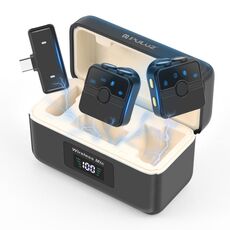 Microfono wireless lavalier magnetico PULUZ con custodia di ricarica, ricevitore RX di tipo C e 2 microfoni TX (nero)