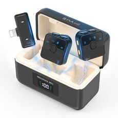 Microfono wireless lavalier magnetico PULUZ con custodia di ricarica, ricevitore RX a 8 pin e 2 microfoni TX (nero)
