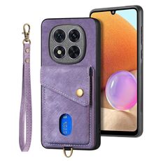 Custodia pieghevole in pelle con cinturino per Xiaomi Redmi Note 14 Pro 5G, portafoglio retrò con carte di credito (viola)