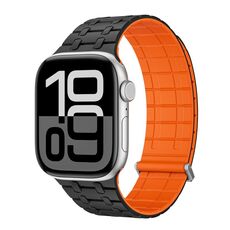 Per Apple Watch 46mm / 49mm / 45mm / 44mm AW-AP Cinturino magnetico in silicone bicolore (nero arancione)