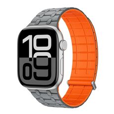 Per Apple Watch 46mm / 49mm / 45mm / 44mm AW-AP Cinturino magnetico in silicone bicolore (grigio arancione)