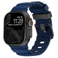 Per Apple Watch 46mm / 49mm / 45mm / 44mm Wild Path Black Buckle Cinturino in silicone spesso (blu atlantico)