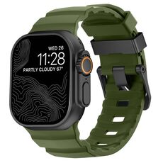 Per Apple Watch 46mm / 49mm / 45mm / 44mm Wild Path Cinturino per orologio in silicone spesso con fibbia nera (verde militare)