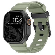 Per Apple Watch 46mm / 49mm / 45mm / 44mm Wild Path Cinturino per orologio in silicone spesso con fibbia nera (verde latte)