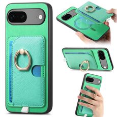 Custodia per telefono con inserto laterale in pelle con anello a croce retrò per Google Pixel 7 MagSafe (verde)