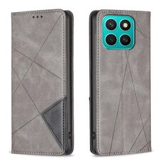 Per Honor X8c 4G Custodia per telefono in pelle magnetica con trama a rombo (grigio)