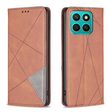 Per Honor X8c 4G Custodia per telefono in pelle magnetica con trama a rombo (marrone)