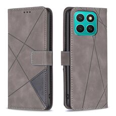 Per Honor X8c 4G Custodia per telefono in pelle con fibbia magnetica e trama a rombi (grigio)