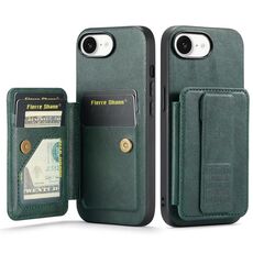 Per iPhone 16e Fierre Shann Oil Wax Cow Leather Card Holder Back Phone Case (verde)