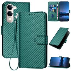 Per vivo Y29s 5G / Y04 4G Global YX0070 Custodia in pelle con fibbia in fibra di carbonio con cordino (verde scuro)