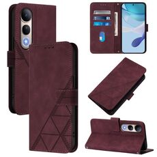 Custodia a tracolla in pelle con stampa 3D per vivo V50 Lite 5G (rosso vino)