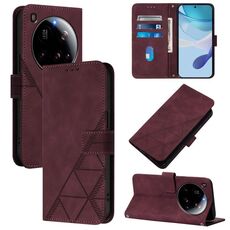 Custodia a tracolla in pelle con stampa 3D per Xiaomi 15 Ultra (rosso vino)