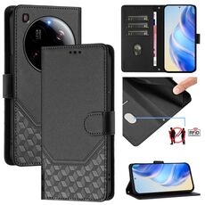 Custodia in pelle con stampa a nido d'ape e RFID per Xiaomi 15 Ultra (nera)